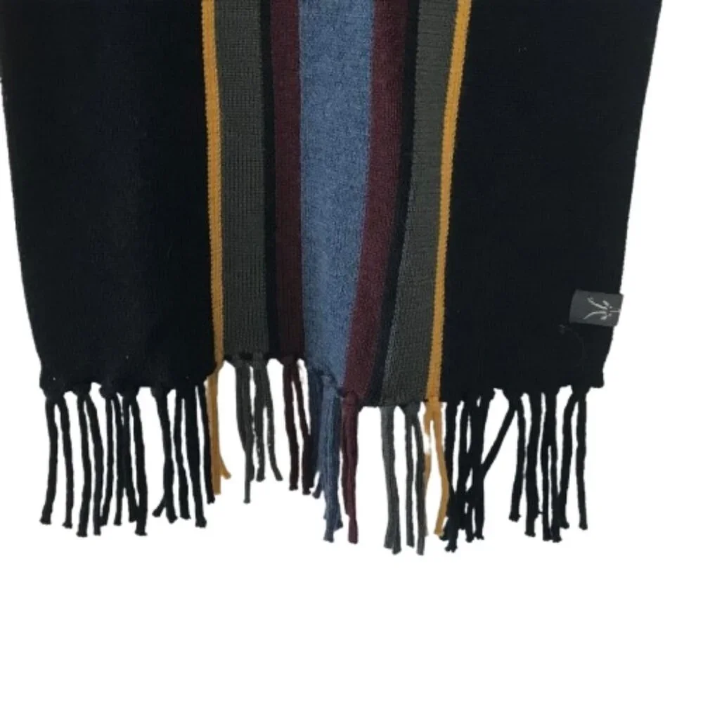 Ibex Mens Stripe Pattern Wool Fringe Winter Scarf